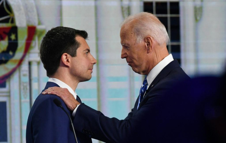 Pete Buttigieg (L)  and Joe Biden 