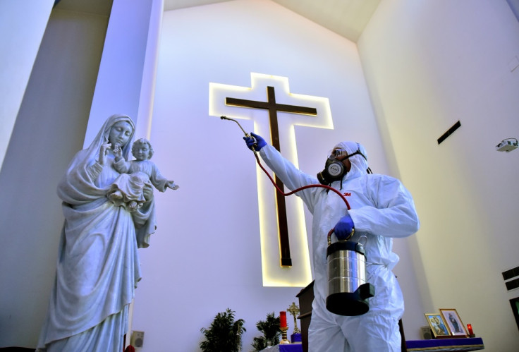 A church being disinfected in Beirut