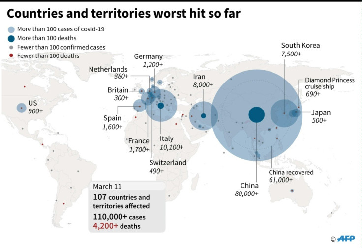 Countries and territories worst hit by coronavirus