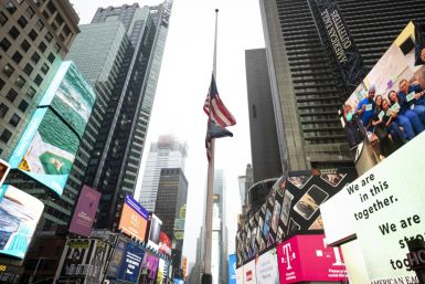 US flag at half-mast at Times Square