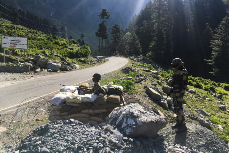 BSF guards highway towards Leh in India