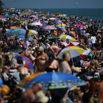 Beachgoers enjoy sunshine at Southend on Sea