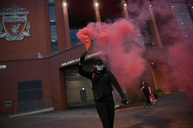 Fans celebrate Liverpool's Premier League title win 