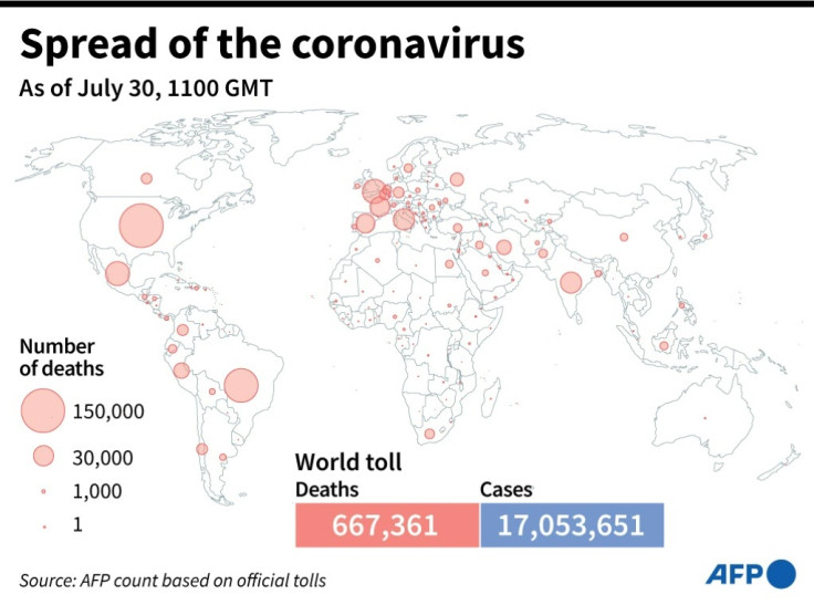 World map showing spread of coronavirus