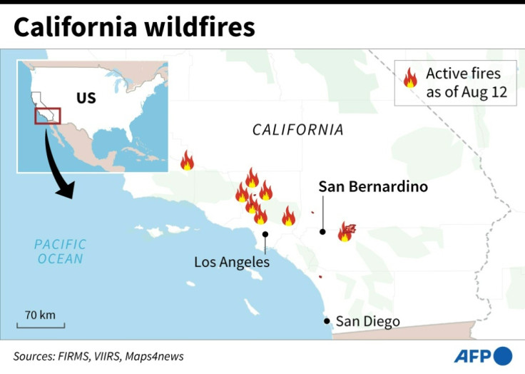 Map of California showing wildfires 