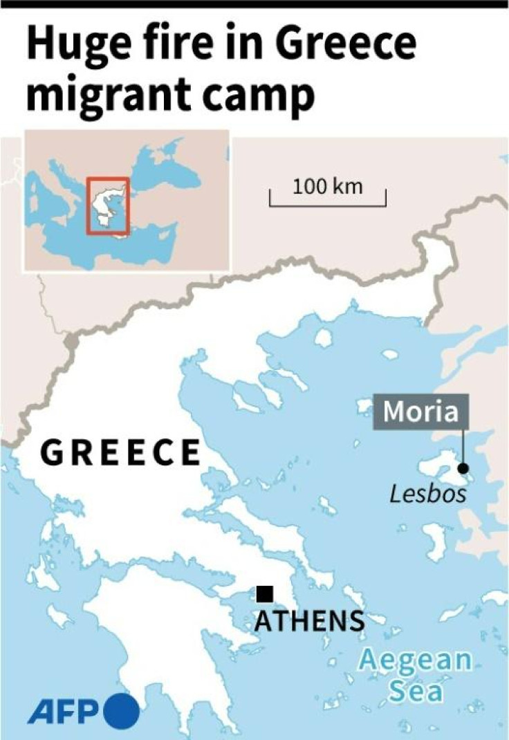 Map locating the Moria migrant camp 
