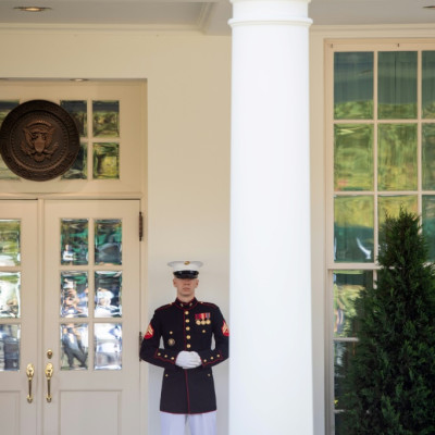 US Marine stands guard outside Oval Office
