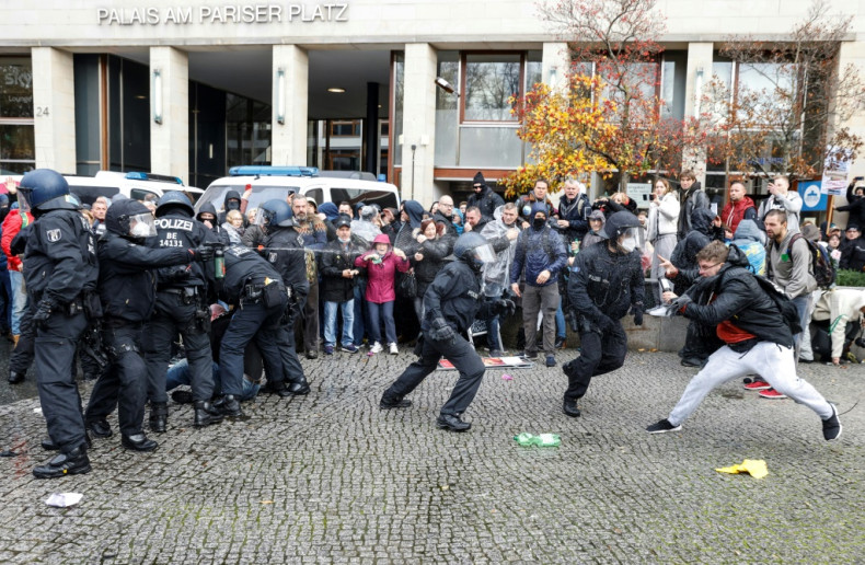 Police in Berlin fired water cannon Wednesday