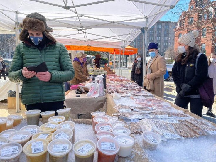 Shoppers wearing face masks