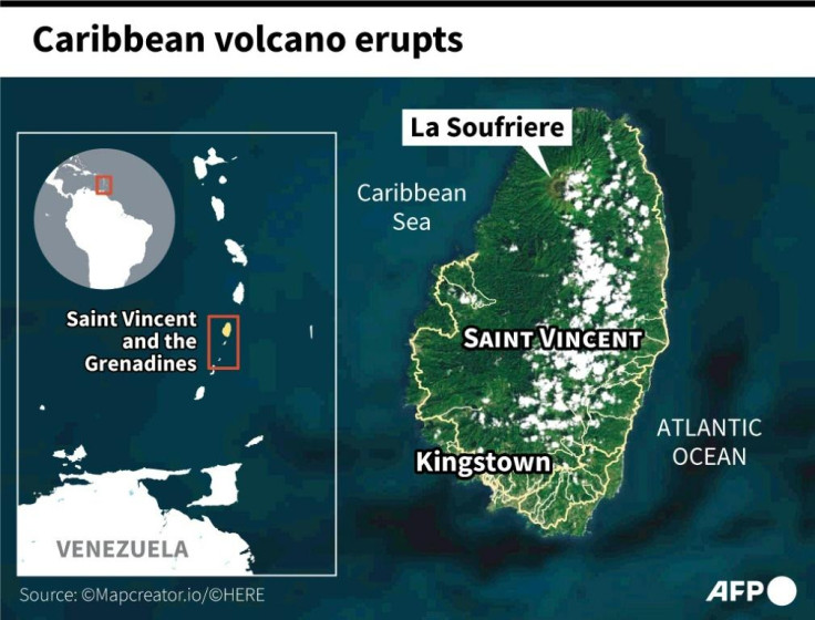 Map locating Saint Vincent's La Soufriere volcano