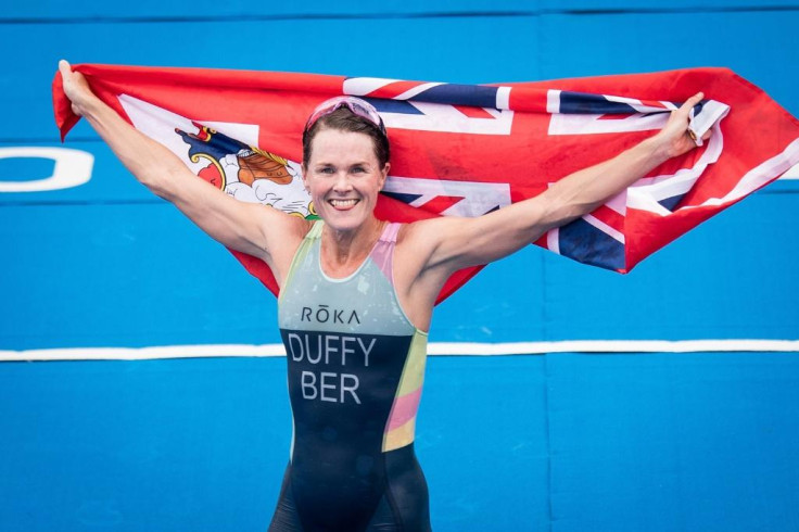 Bermuda's Flora Duffy celebrates winning gold