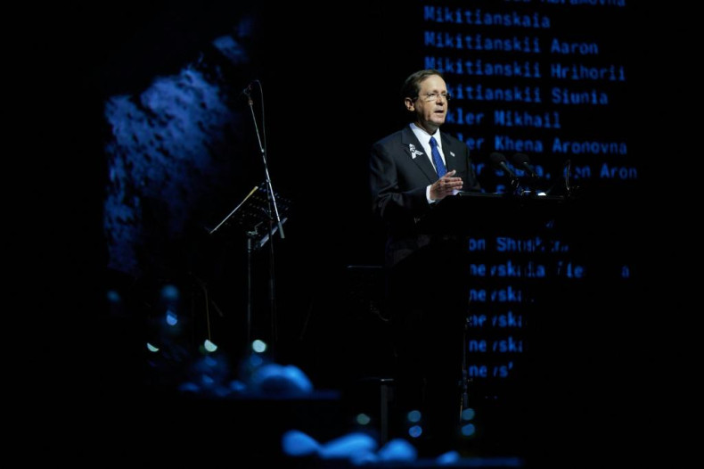 Israeli President Isaac Herzog delivering a speech 