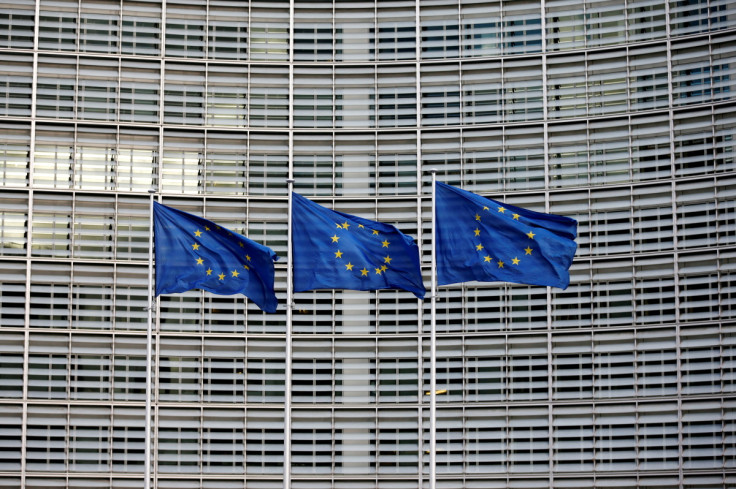 EU flags flutter outside the EU Commission headquarters in Brussels