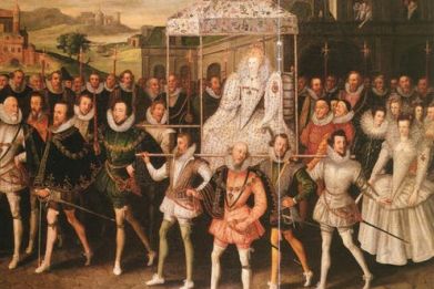 Elizabeth I in procession, circa 1600.