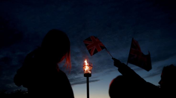 A beacon is lit to celebrate the Queen’s Platinum Jubilee in Acle, Norfolk