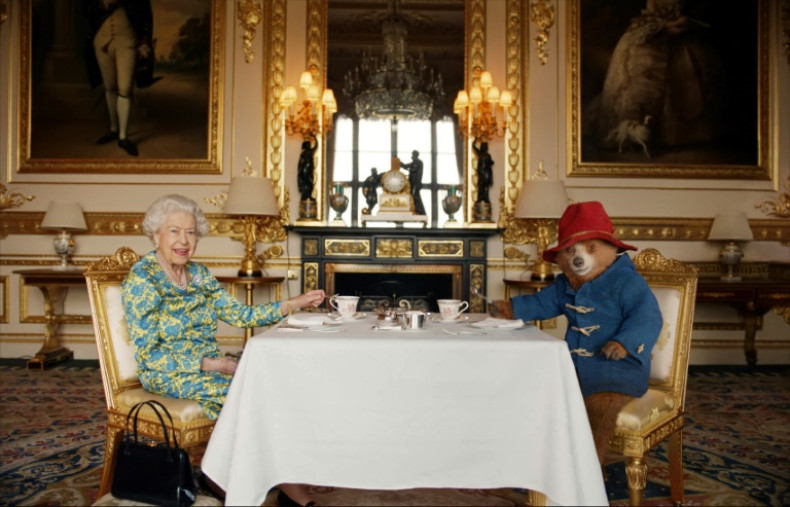 The concert opened with a film of the queen taking tea with Paddington Bear and tapping out the beat to Queen's 'We Will Rock You'