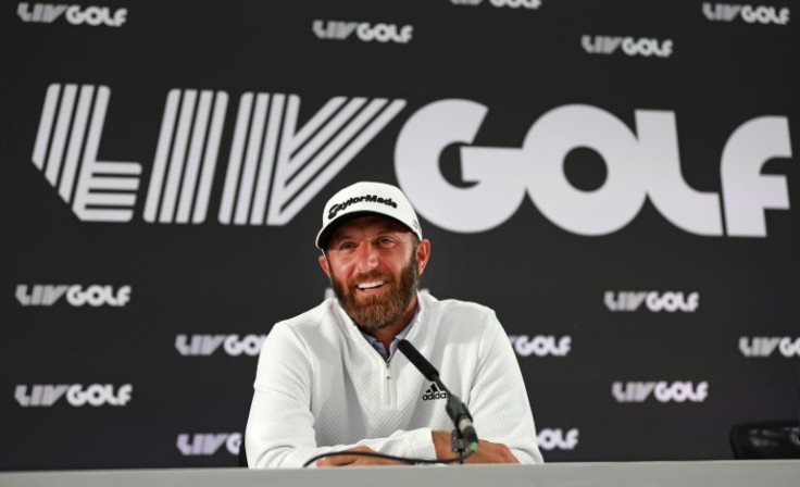 Dustin Johnson speaks to the press at the Centurion Club, near London