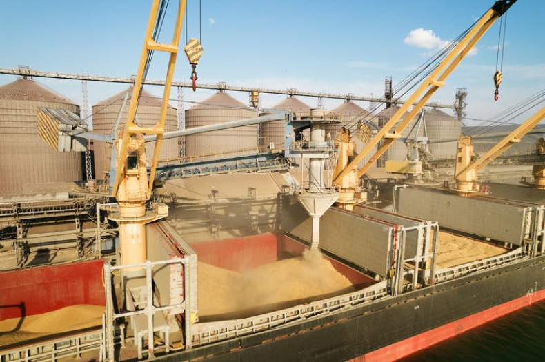  Grain being loaded into the holds of a sea cargo vessel in Odesa, Ukraine, ODESSA, August 9 2021.