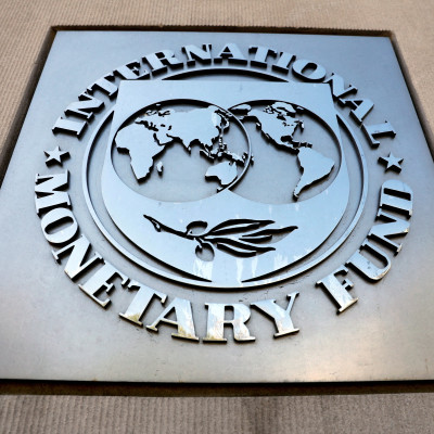 International Monetary Fund logo is seen outside the headquarters building