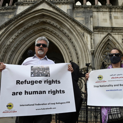 Protest as legal case is heard over halting deportation of asylum seekers, at the Royal Courts of Justice, London