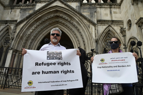 Protest as legal case is heard over halting deportation of asylum seekers, at the Royal Courts of Justice, London