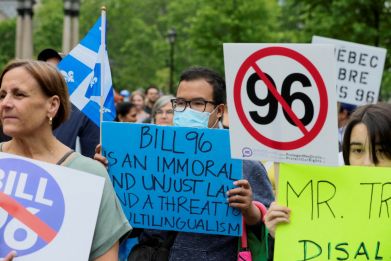 Protest against Quebec's French-language law Bill 96 in Montreal