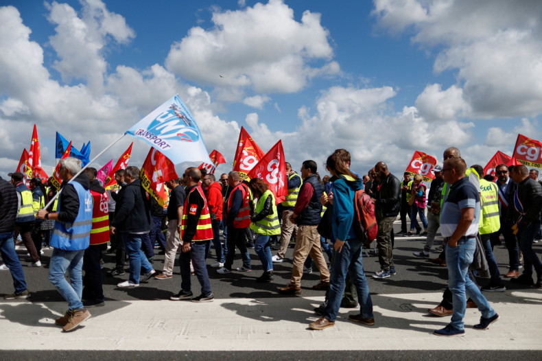 Protest against low wages at the Paris-Charles de Gaulle airport in Roissy, near Paris