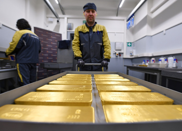 Marked ingots of 99.99 percent pure gold are placed in a cart at the Krastsvetmet non-ferrous metals plant in Krasnoyarsk