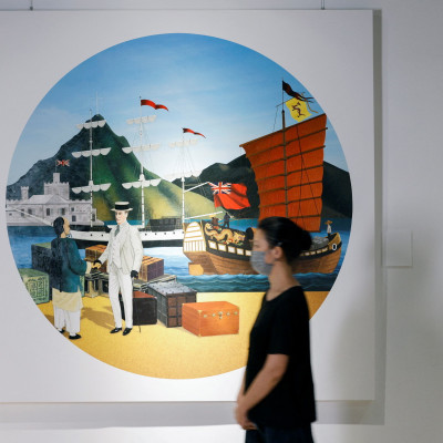 The colonial badge “harbour picture” redesigned by the museum is seen at the Museum Victoria City, in Hong Kong