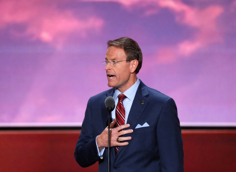 Tony Perkins leads the U.S. Pledge of Allegiance at start of the final day of the Republican National Convention in Cleveland