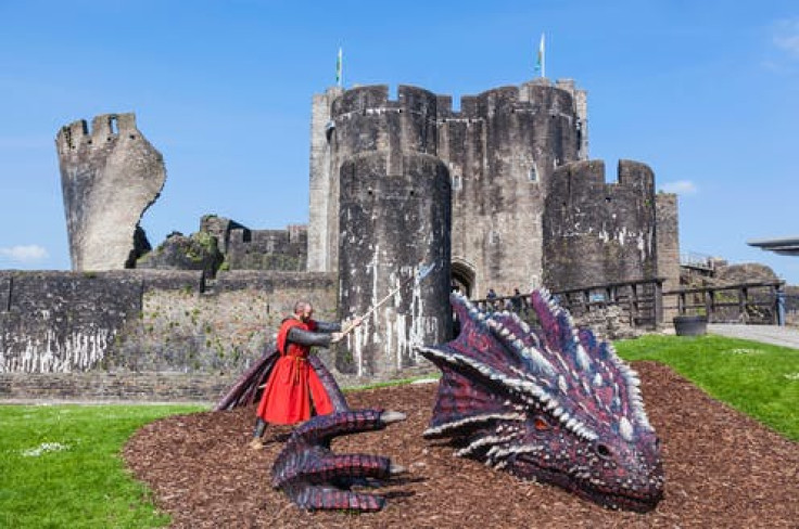 Dragon at Caerphilly Castle in Wales.