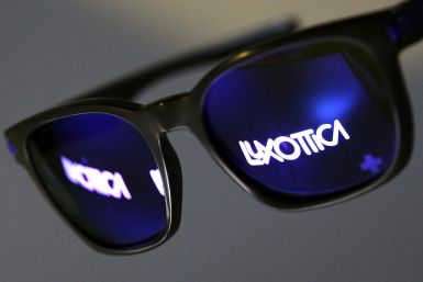 The Luxottica name is reflected in a pair of sunglasses  in this photo illustration taken in Rome