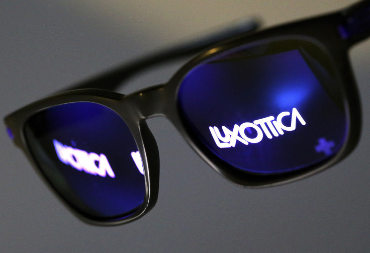 The Luxottica name is reflected in a pair of sunglasses  in this photo illustration taken in Rome