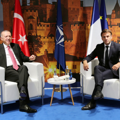 Turkish President Erdogan meets with French President Macron in Madrid