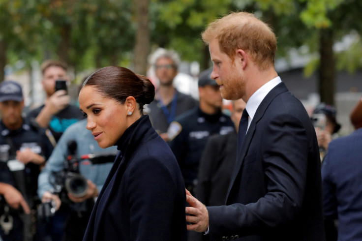 Britain's Prince Harry and Meghan, Duke and Duchess of Sussex, visit the 9/11 Memorial in Manhattan, New York City