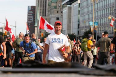 James Topp, a Canadian Forces veteran who marched across Canada protesting COVID-19 vaccines mandates, arrives at the National War Memorial