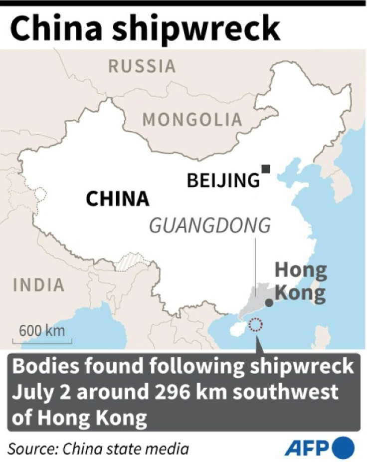 Map locating the area in the South China Sea where a Chinese ship sank in stormy waters on July 2