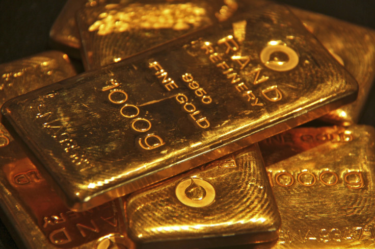 Gold bars are displayed at a gold jewellery shop in the northern Indian city of Chandigarh