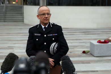 Britain's top anti-terrorism officer, Mark Rowley, speaks to the media outside New Scotland Yard following a recent attack in Westminster, in London