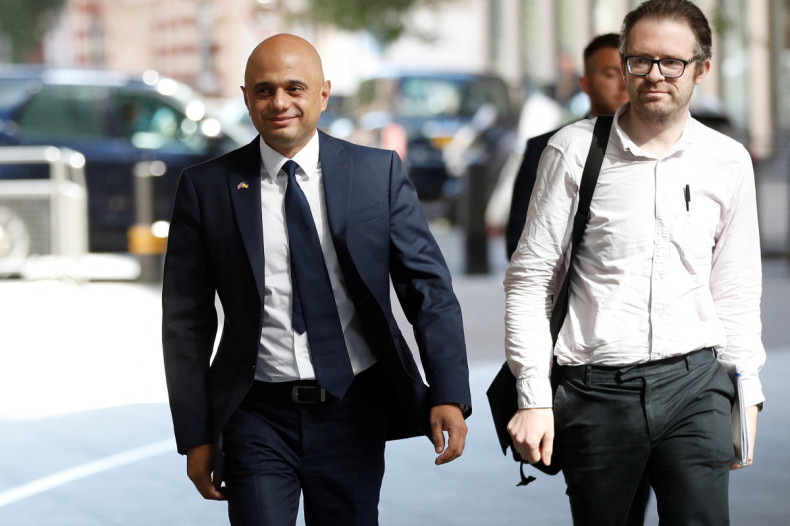 Sajid Javid, Conservative party leadership candidate walks at the BBC in London