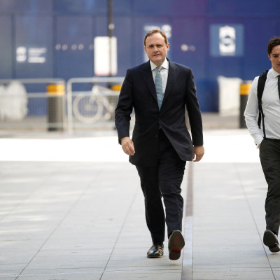 Tom Tugendhat, Conservative party leadership candidate walks at the BBC in London