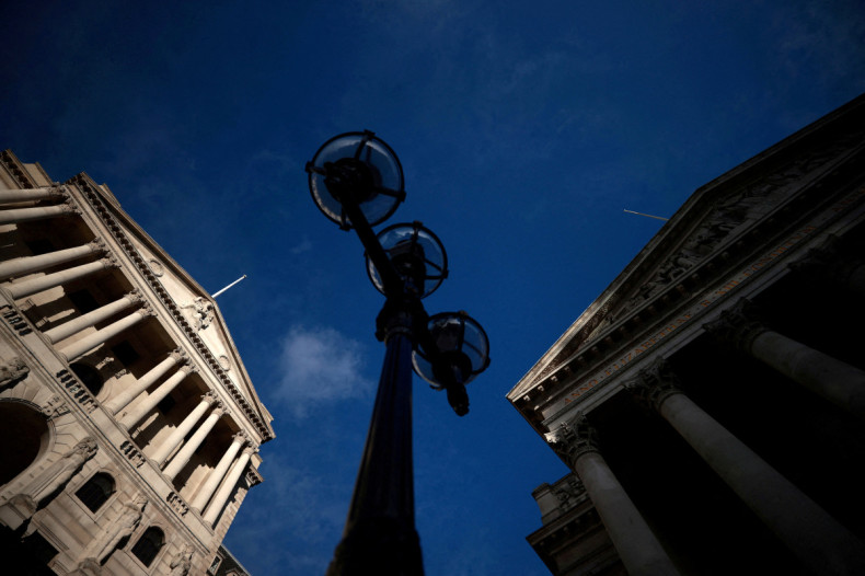 A general view shows the Bank of England and the Royal Exchange Building in London