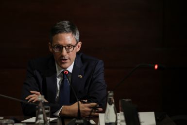 U.S. State Department Counselor Derek Chollet holds a briefing in Bucharest