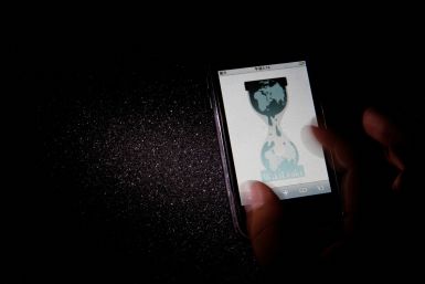 Logo of the Wikileaks website is pictured on a smartphone