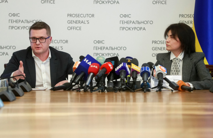 Head of the Security Service of Ukraine (SBU) Bakanov and Ukraine's Prosecutor General Venediktova attend a news briefing in Kyiv