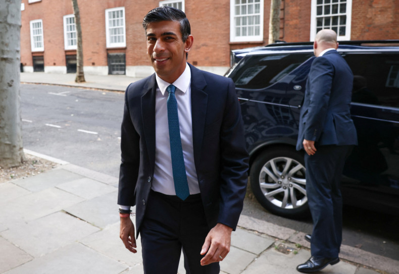 Conservative leadership candidate Rishi Sunak arrives at an office building in London