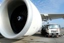 A Lufthansa CO2-neutral Boeing 777 cargo aircraft, operated with sustainable aviation fuel (SAF), is refueled at Frankfurt airport,