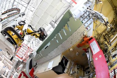 Drilling and filling robot "Luise" is seen in a new A320 production line at the Airbus plant in Hamburg