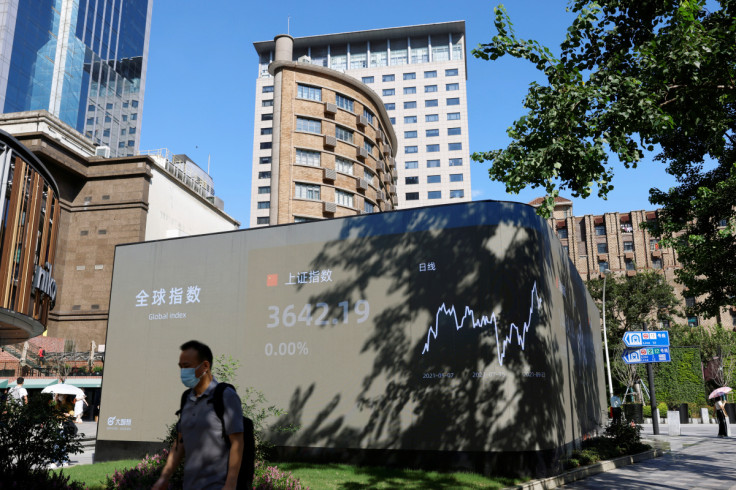 Electronic display showing stock indexes in Shanghai