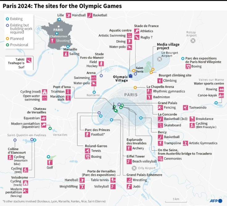 Principal sites for the 2024 Olympic Games in Paris.